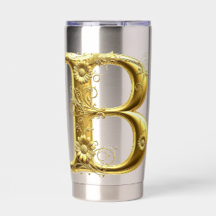 Elegant Golden Letter B With Floral Design Insulated Tumbler