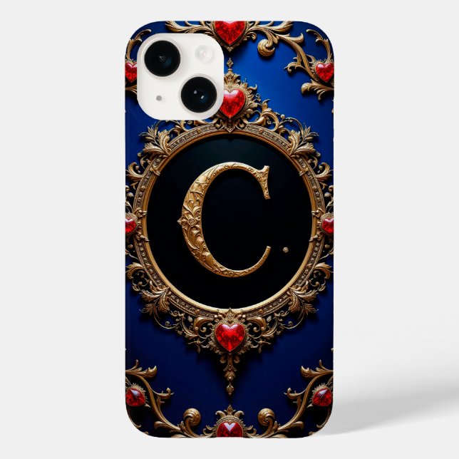 Elegant Golden Letter C Surrounded by Hearts Case-Mate iPhone Case (Back)