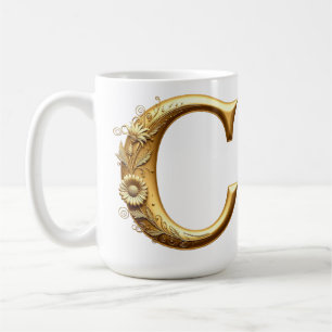 Elegant Golden Letter C With Floral Design Coffee Mug