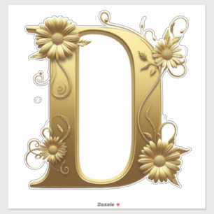 Elegant Golden Letter D With Floral Design
