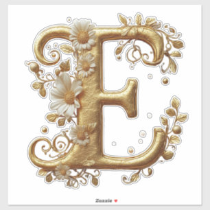 Elegant Golden Letter E With Floral Design