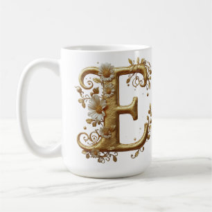 Elegant Golden Letter E With Floral Design Coffee Mug