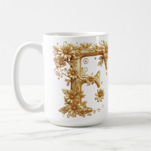 Elegant Golden Letter F With Floral Embellishments Coffee Mug