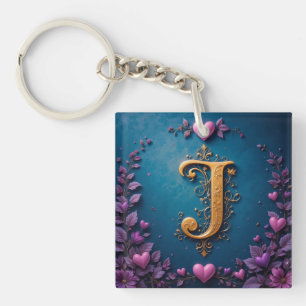 Elegant Golden Letter J Inspired by Love and Natur Key Ring
