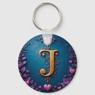 Elegant Golden Letter J Inspired by Love and Natur Key Ring