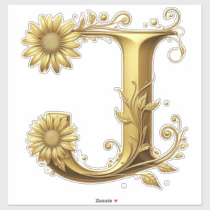 Elegant Golden Letter J With Floral Embellishments