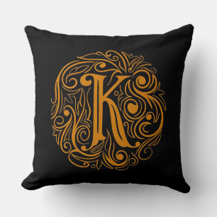 Elegant Golden Letter K Cushion