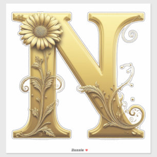 Elegant Golden Letter N With Floral Embellishments