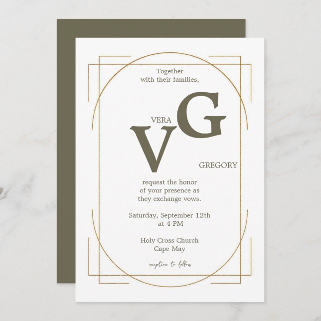 Elegant Golden Lines Modern Luxurious  Wedding Invitation (Front/Back)