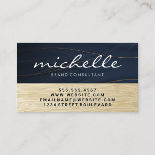 Elegant Golden Lines   Wood Grain Business Card