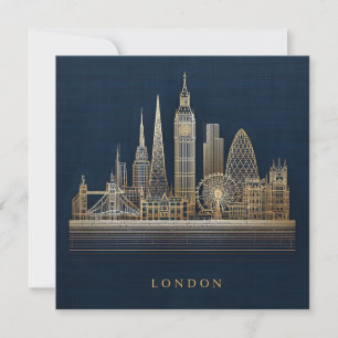Elegant Golden London City Skyline Illustration Holiday Card