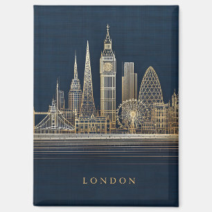 Elegant Golden London City Skyline Illustration Magnet