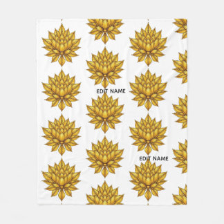 Elegant Golden Lotus Bloom Pattern Peel and Stick  Fleece Blanket