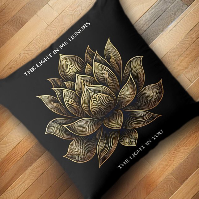 Elegant Golden Lotus Flower The Light in Me ... Cushion (Golden Lotus Yoga Throw Pillow Cover Photo)