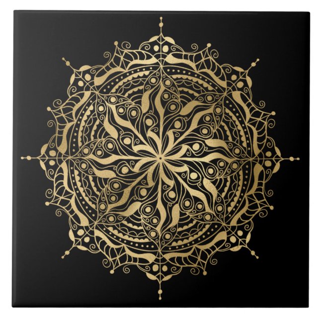 elegant golden mandala decor ceramic tile  (Front)