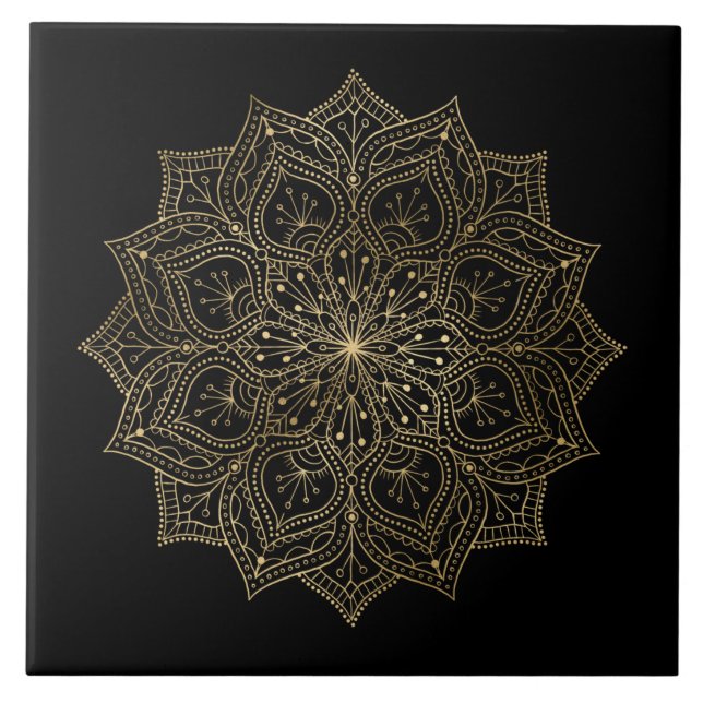 elegant golden mandala decor ceramic tile (Front)