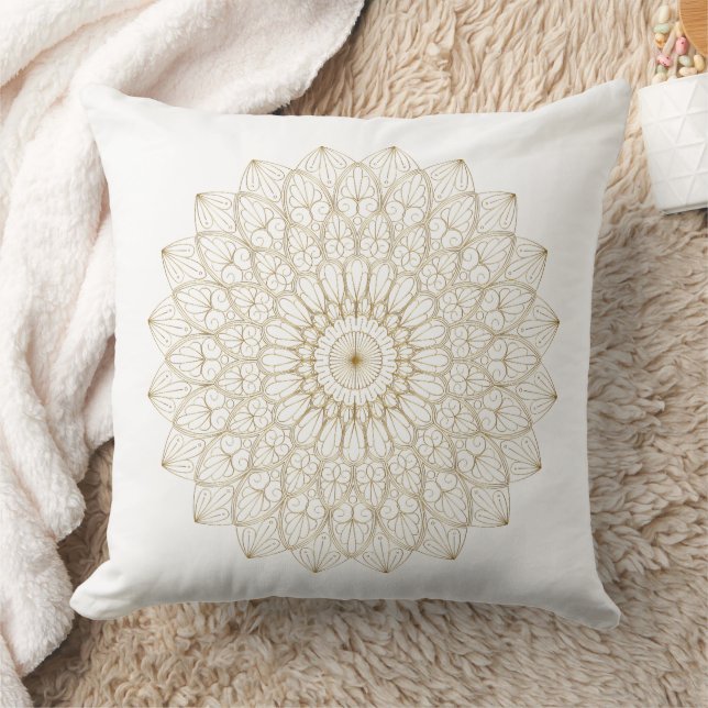 Elegant Golden Mandala – Large Circular Digital  Cushion (Blanket)