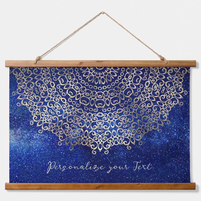   Elegant Golden Mandala Trippy Psychedelic Hippie Hanging Tapestry (Front)