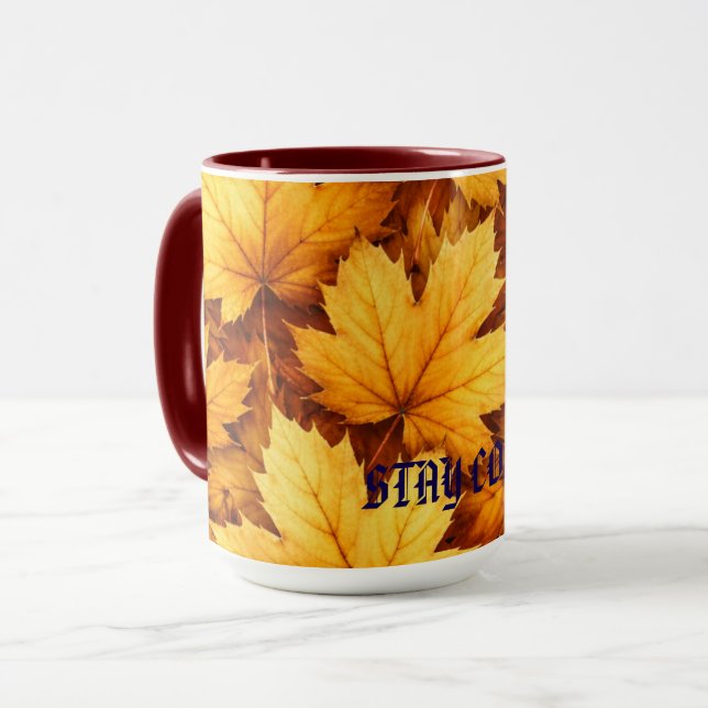 Elegant Golden Maple Leaf Custom Name & Quote Mug (Front Left)