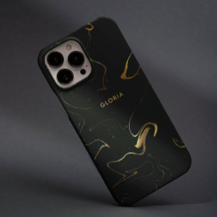 Elegant Golden Marble on Black Effect Custom Name iPhone 16 Pro Case