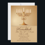 Elegant Golden Menorah Hanukkah Party Invitation<br><div class="desc">Hanukkah party design with a gold menorah.</div>