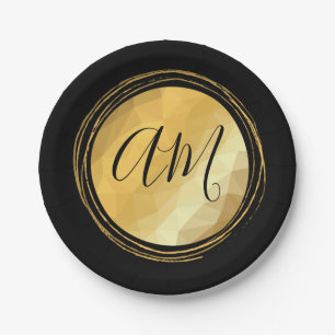Elegant golden metallic festive initial letters paper plate