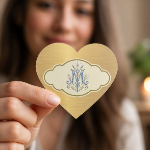 Elegant Golden Metallic Marian Monogram Heart Sticker