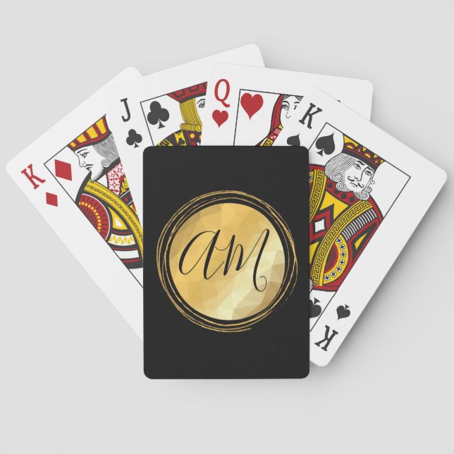 Elegant golden metallic minimal monogram playing cards (Back)