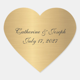 Elegant Golden Metallic Wedding Anniversary Heart Sticker