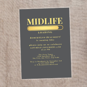 Elegant Golden Midlife Loading Bar 50th Birthday Invitation