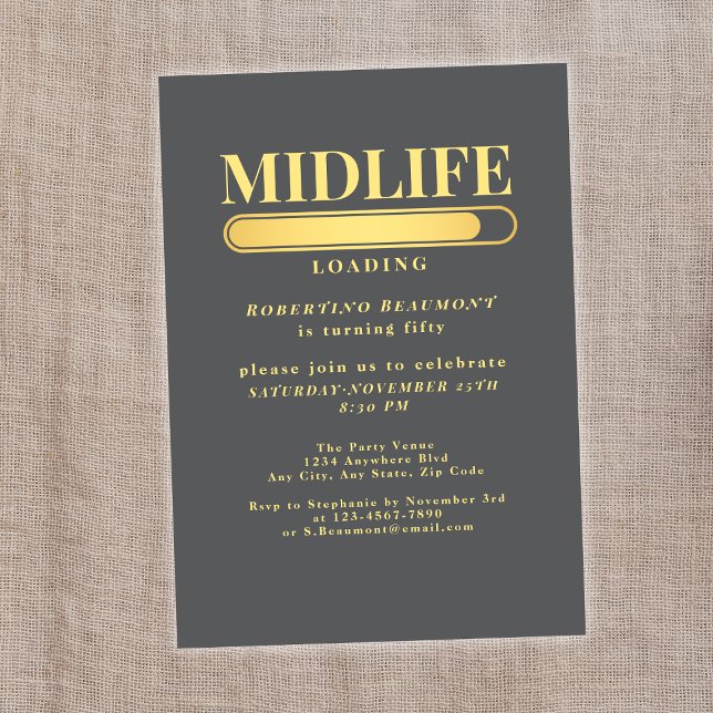 Elegant Golden Midlife Loading Bar 50th Birthday Invitation (Creator Uploaded)
