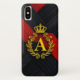 Elegant Golden Monogram on Black and Red iPhone X Case