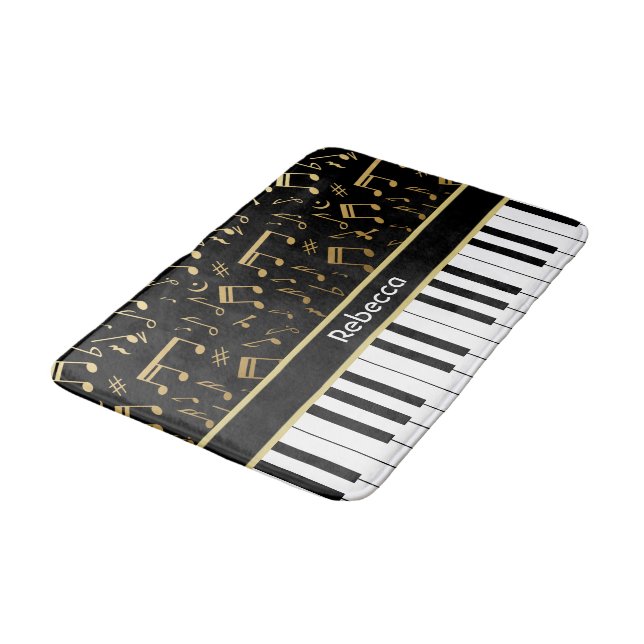 Elegant golden music notes piano keys bath mat (Angled)