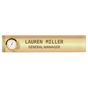 Elegant Golden Name Plate & Clock