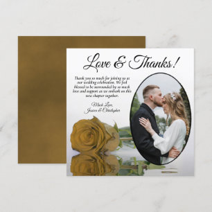 Elegant Golden Ochre Rose Oval Photo Wedding Thank You Card