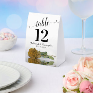 Elegant Golden Ochre Rose Wedding Table Number