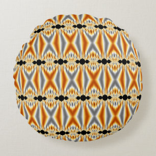 Elegant Golden Orange & Silver Fractal Round Cushion
