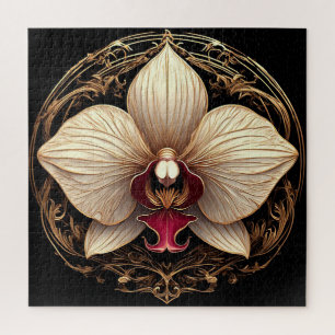 Elegant Golden Orchid Design Jigsaw Puzzle