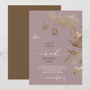 Elegant Golden Orchid Wedding Invitation