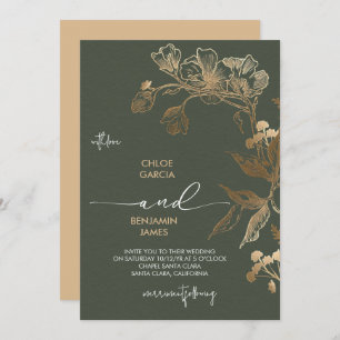 Elegant Golden Orchid Wedding Invitation