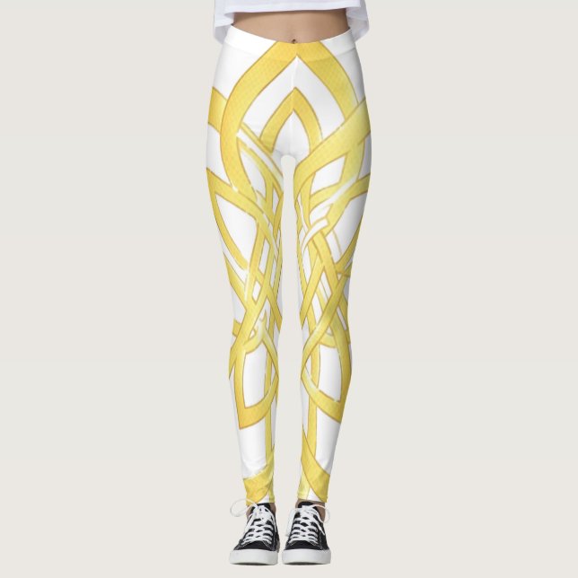 Elegant Golden Ornamental Pattern Design Leggings (Front)