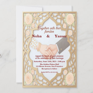 Elegant Golden Ornate Moroccan Indian Wedding Invi Invitation