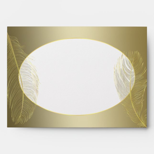 Elegant Golden Oval Feather Envelope (Front)