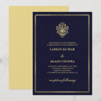 Elegant Golden Paisley Medium slate blue Wedding Invitation