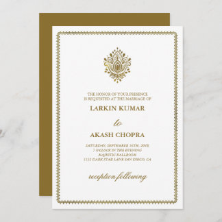 Elegant Golden Paisley White Wedding Invitation