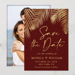 Elegant Golden Palm Branch Wedding Photo Save The Date