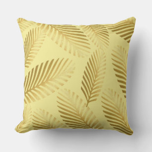 Elegant Golden Palm Leaf Pattern Throw Pillow