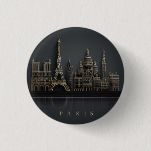 Elegant Golden Paris City Skyline Illustration 3 Cm Round Badge