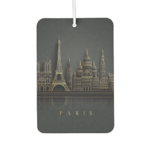 Elegant Golden Paris City Skyline Illustration Car Air Freshener