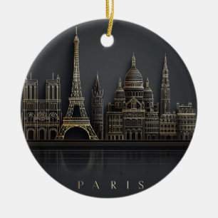 Elegant Golden Paris City Skyline Illustration Ceramic Ornament